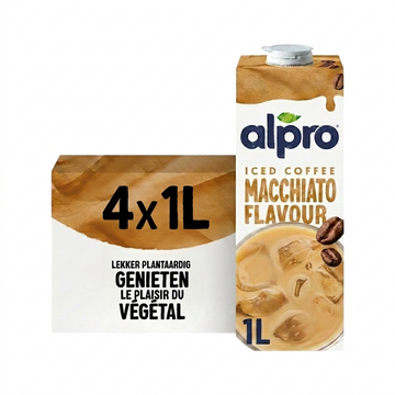 ALPRO Macchiato – Plantaardige sojadrink met koffiesmaak – Rijk aan eiwitten – Lactosevrij – 4 x 1 L