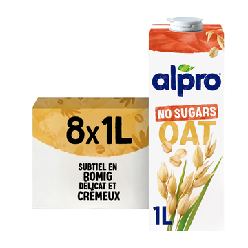 ALPRO Haver Zonder Suikers – Plantaardige Haverdrink Zonder Toegevoegde Suikers – Lactosevrij – Bron van Calcium & Vitaminen – 8 x 1 L