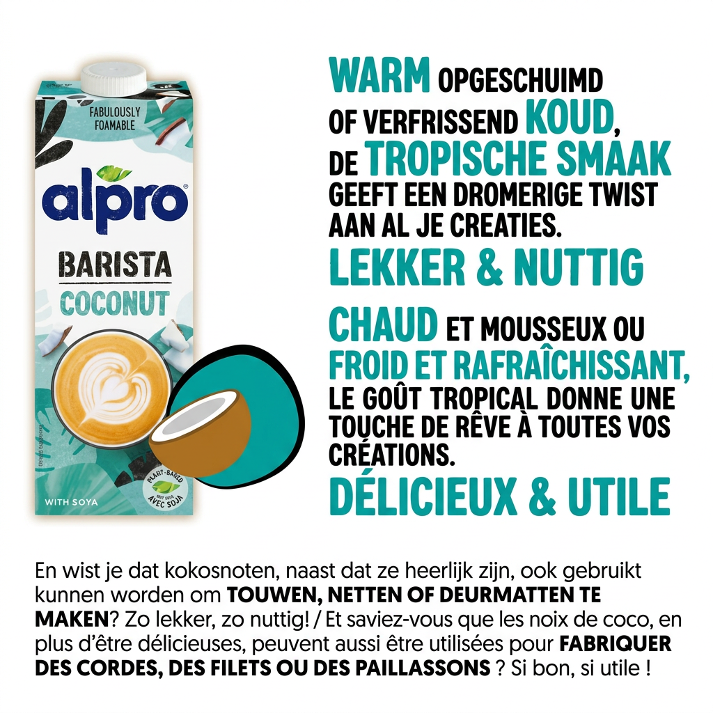ALPRO Barista Kokos & Soja Plantaardige Drank Professioneel Perfect voor Koffie Lactosevrij 8x1L